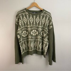 Rowdy‎ Crowd Norwegian Print Outdoor Pine Green and White Crewneck Sweater XL